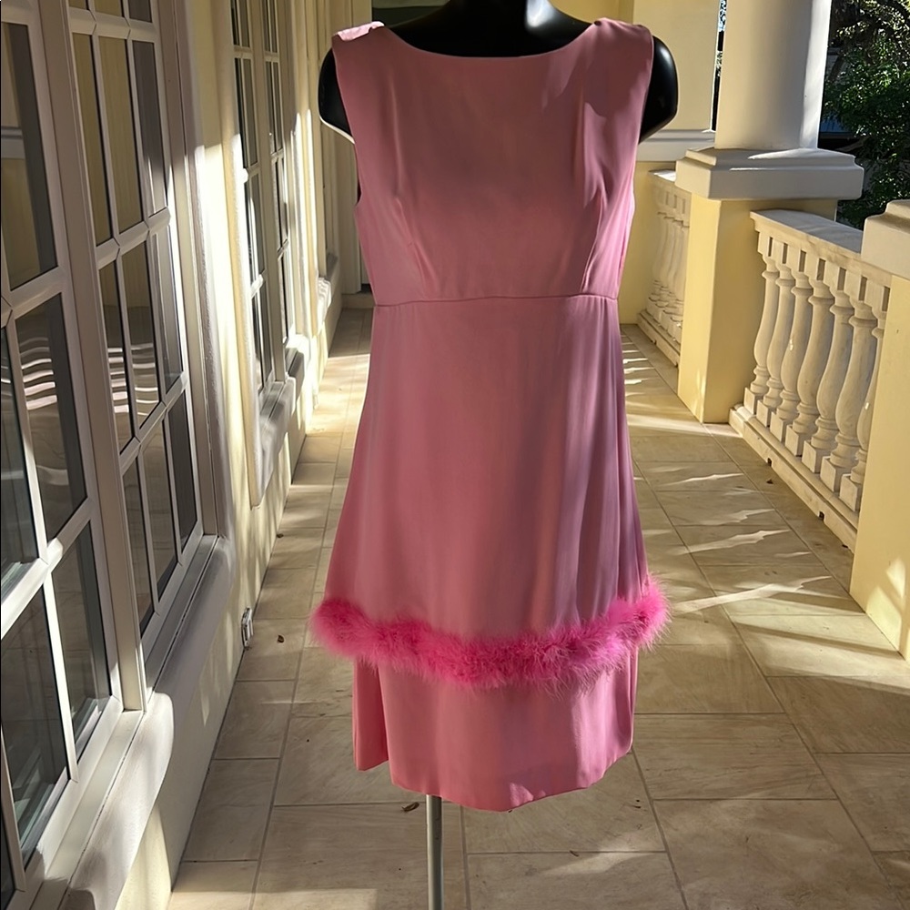 Vintage Pink A-Line Mini Dress Scoop Neck Cocktail